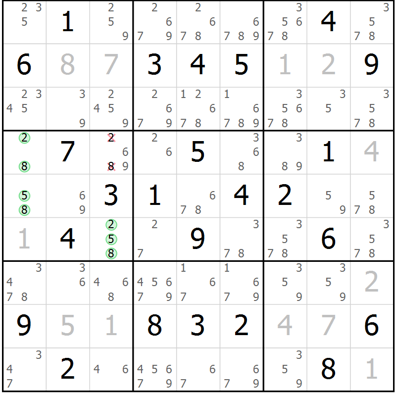 Position des candidats pour la solution de la Gr 30 page 33 du magazine de sudoku Maestro n° 097