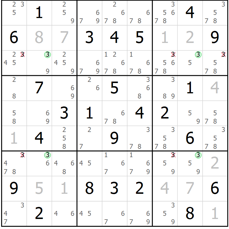 Position des candidats pour la solution de la Gr 30 page 33 du magazine de sudoku Maestro n° 097