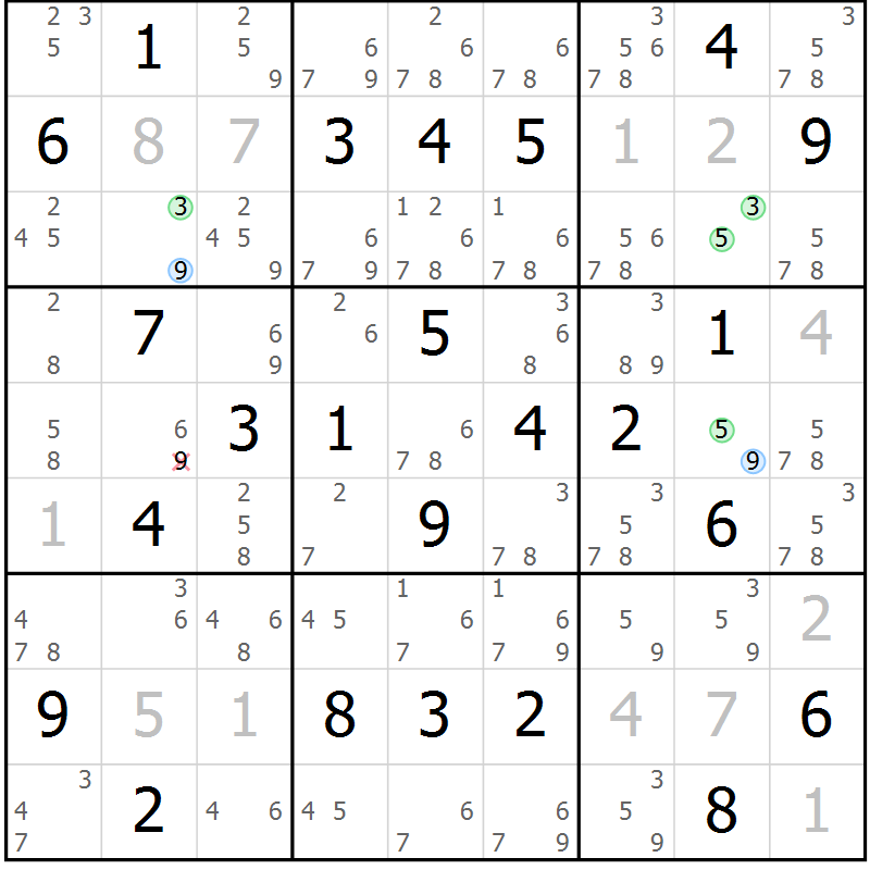 Position des candidats pour la solution de la Gr 30 page 33 du magazine de sudoku Maestro n° 097