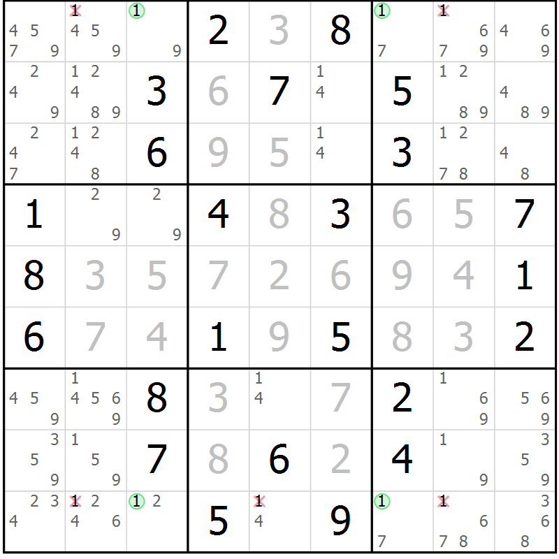 Position des candidats pour la solution de la Gr 31 page 34 du magazine de sudoku Maestro n° 097