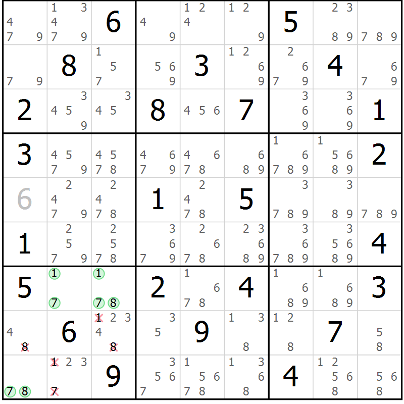 Position des candidats pour la solution de la Gr 32 page 35 du magazine de sudoku Maestro n° 097