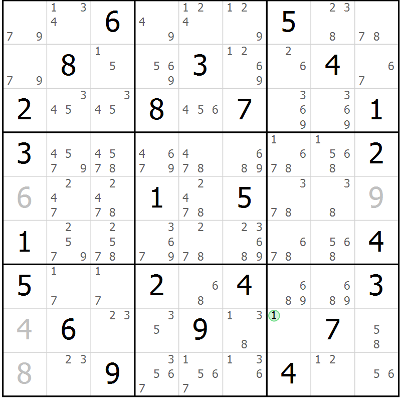 Position des candidats pour la solution de la Gr 32 page 35 du magazine de sudoku Maestro n° 097