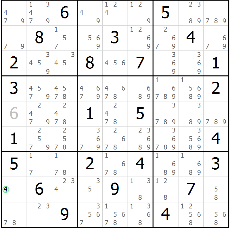 Position des candidats pour la solution de la Gr 32 page 35 du magazine de sudoku Maestro n° 097