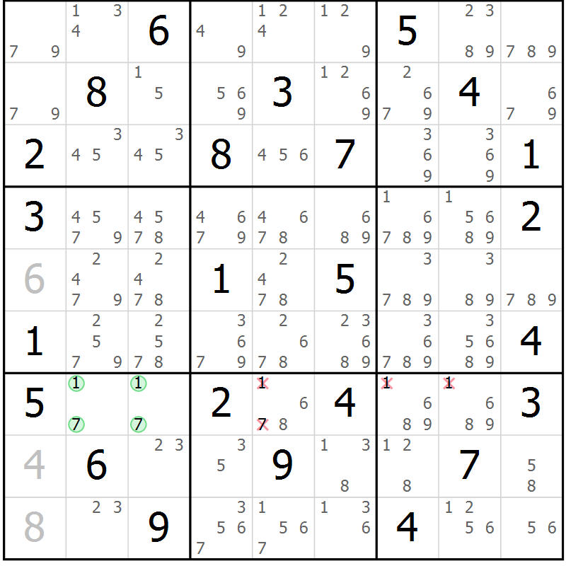 Position des candidats pour la solution de la Gr 32 page 35 du magazine de sudoku Maestro n° 097