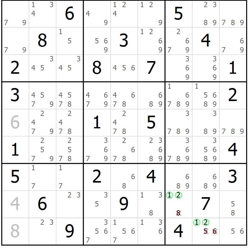 Position des candidats pour la solution de la Gr 32 page 35 du magazine de sudoku Maestro n° 097