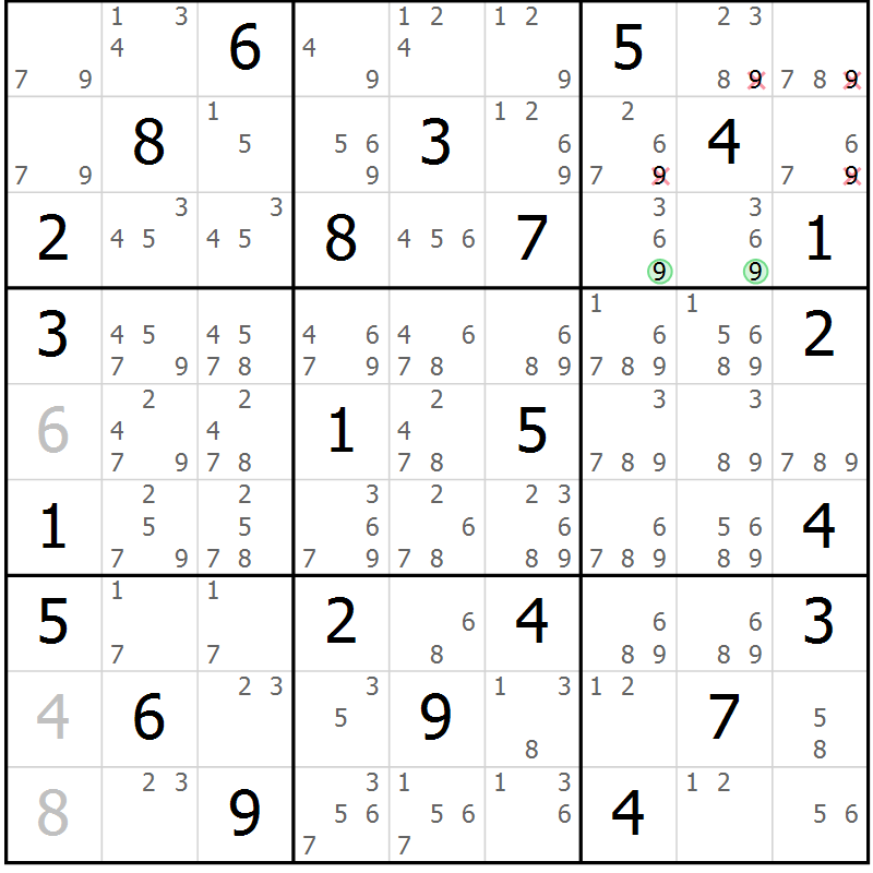 Position des candidats pour la solution de la Gr 32 page 35 du magazine de sudoku Maestro n° 097
