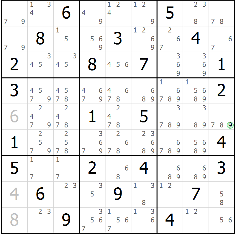 Position des candidats pour la solution de la Gr 32 page 35 du magazine de sudoku Maestro n° 097