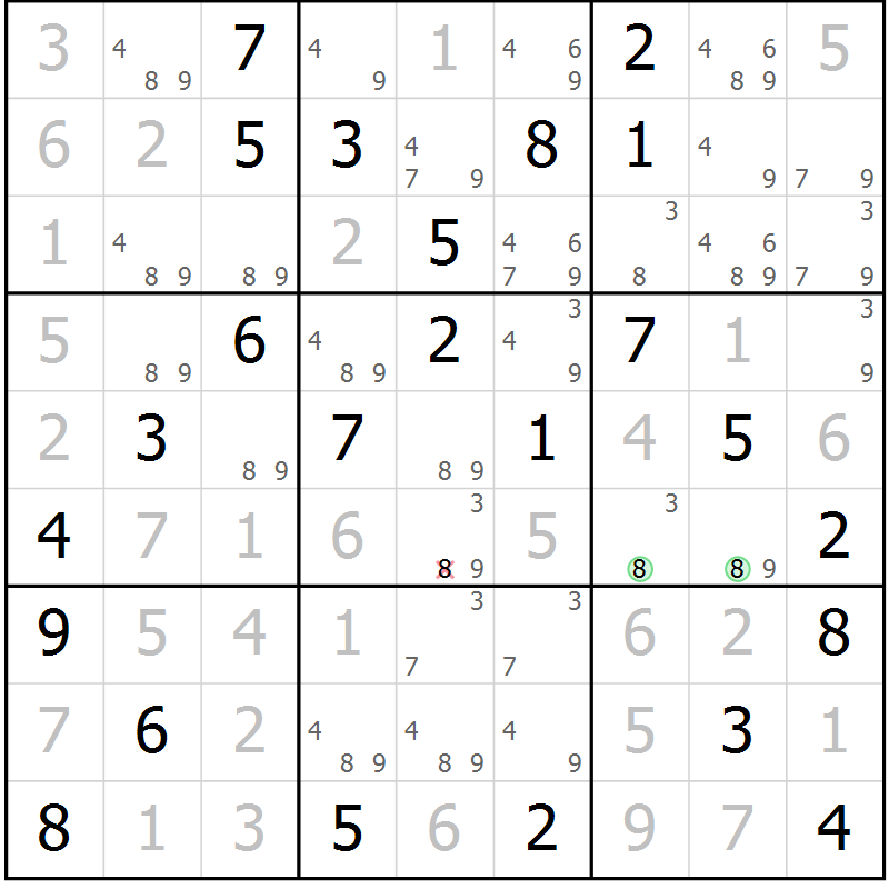 Position des candidats pour la solution de la Gr 33 page 36 du magazine de sudoku Maestro n° 097