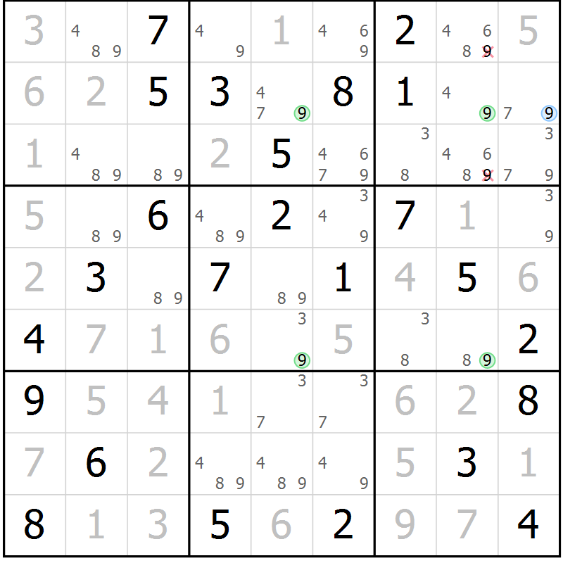 Position des candidats pour la solution de la Gr 33 page 36 du magazine de sudoku Maestro n° 097