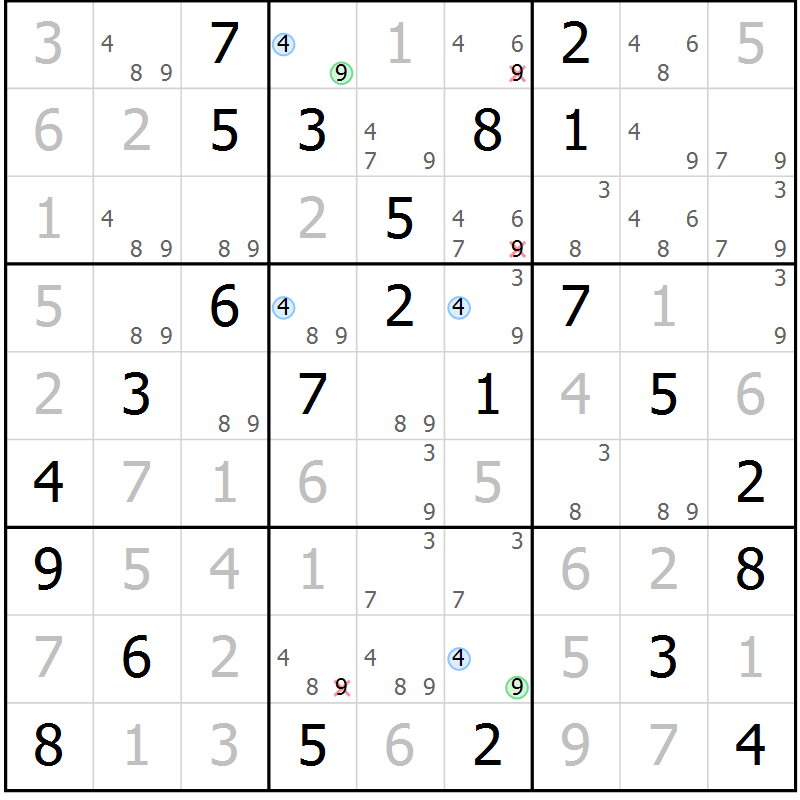 Position des candidats pour la solution de la Gr 33 page 36 du magazine de sudoku Maestro n° 097