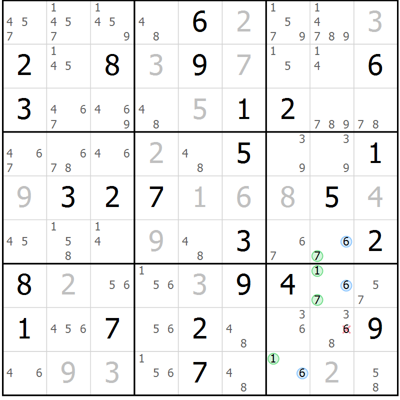 Position des candidats pour la solution de la Gr 34 page 37 du magazine de sudoku Maestro n° 097