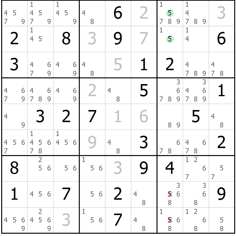 Position des candidats pour la solution de la Gr 34 page 37 du magazine de sudoku Maestro n° 097