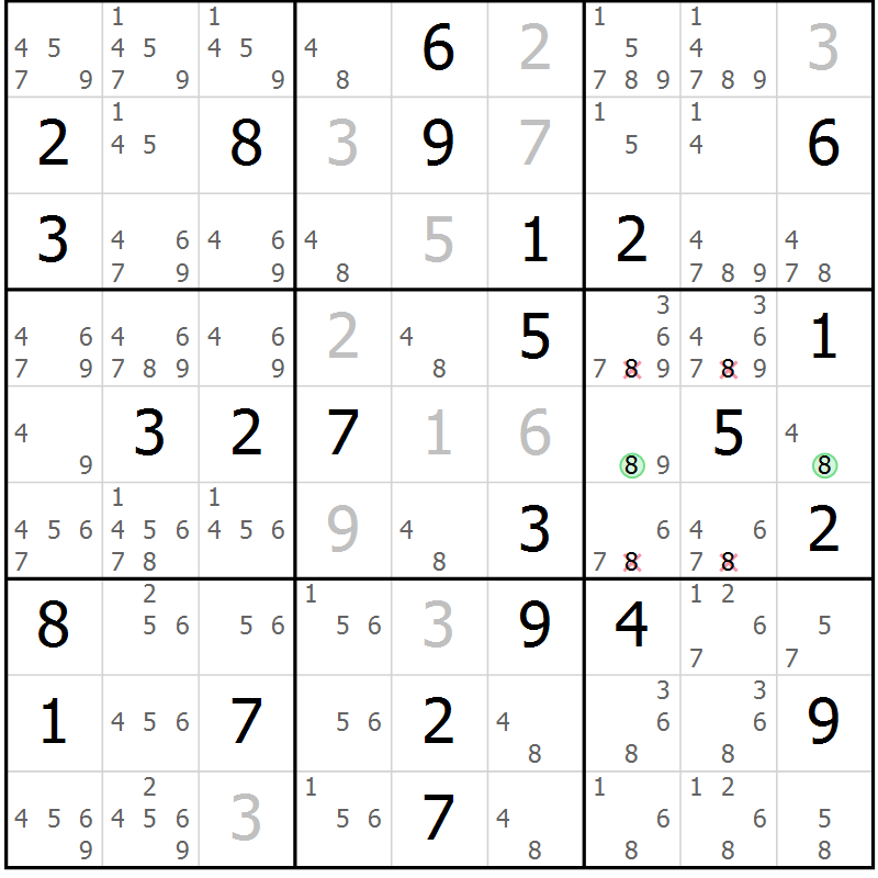 Position des candidats pour la solution de la Gr 34 page 37 du magazine de sudoku Maestro n° 097
