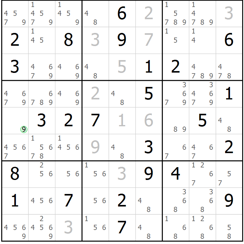 Position des candidats pour la solution de la Gr 34 page 37 du magazine de sudoku Maestro n° 097