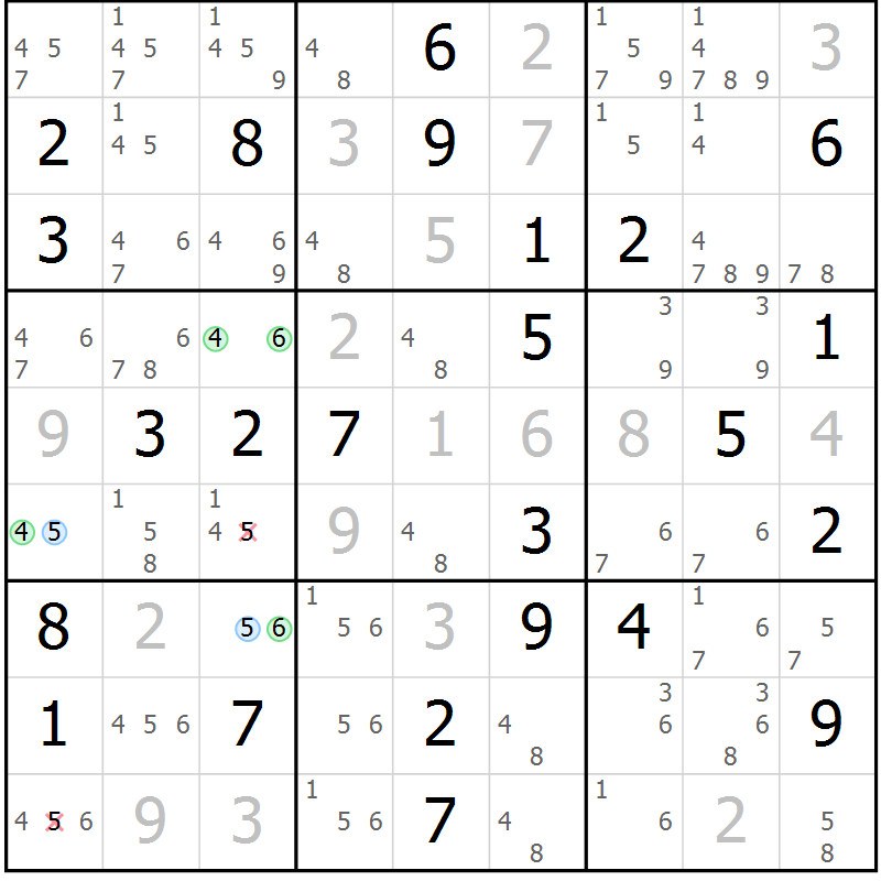 Position des candidats pour la solution de la Gr 34 page 37 du magazine de sudoku Maestro n° 097