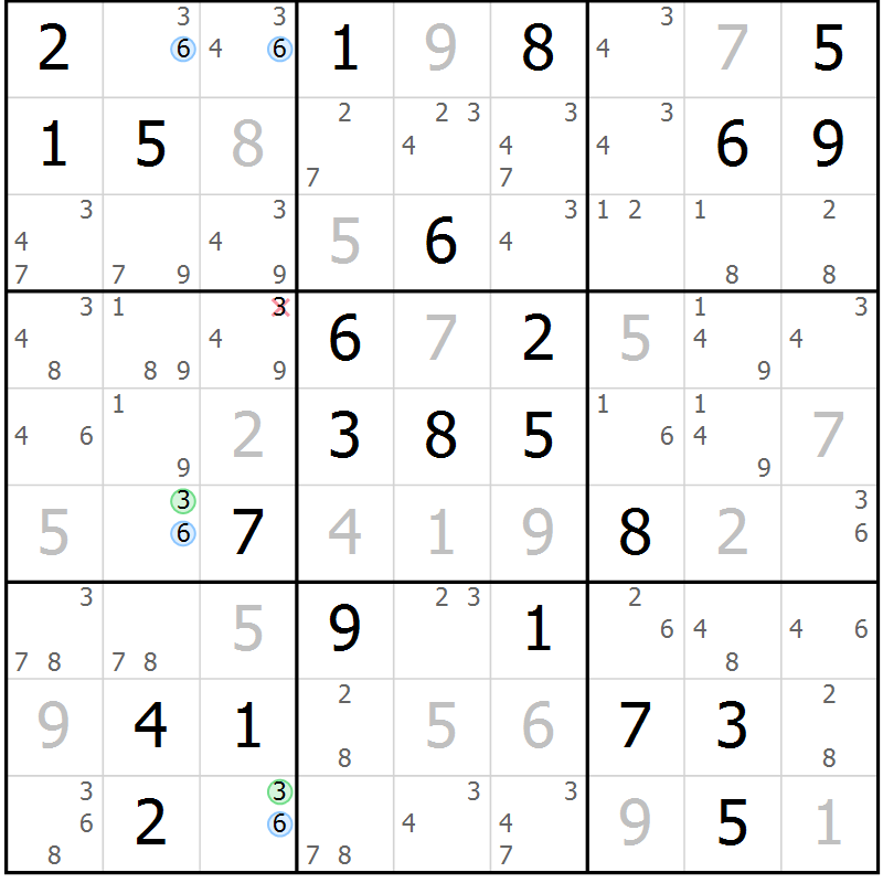 Position des candidats pour la solution de la Gr 35 page 38 du magazine de sudoku Maestro n° 097