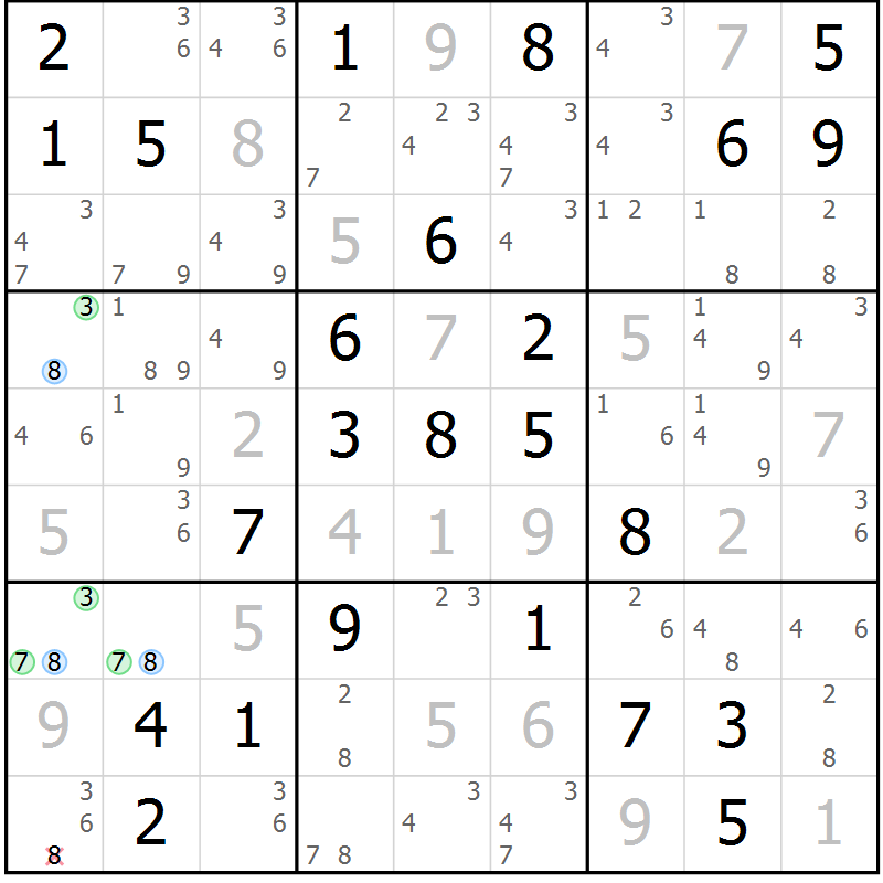 Position des candidats pour la solution de la Gr 35 page 38 du magazine de sudoku Maestro n° 097