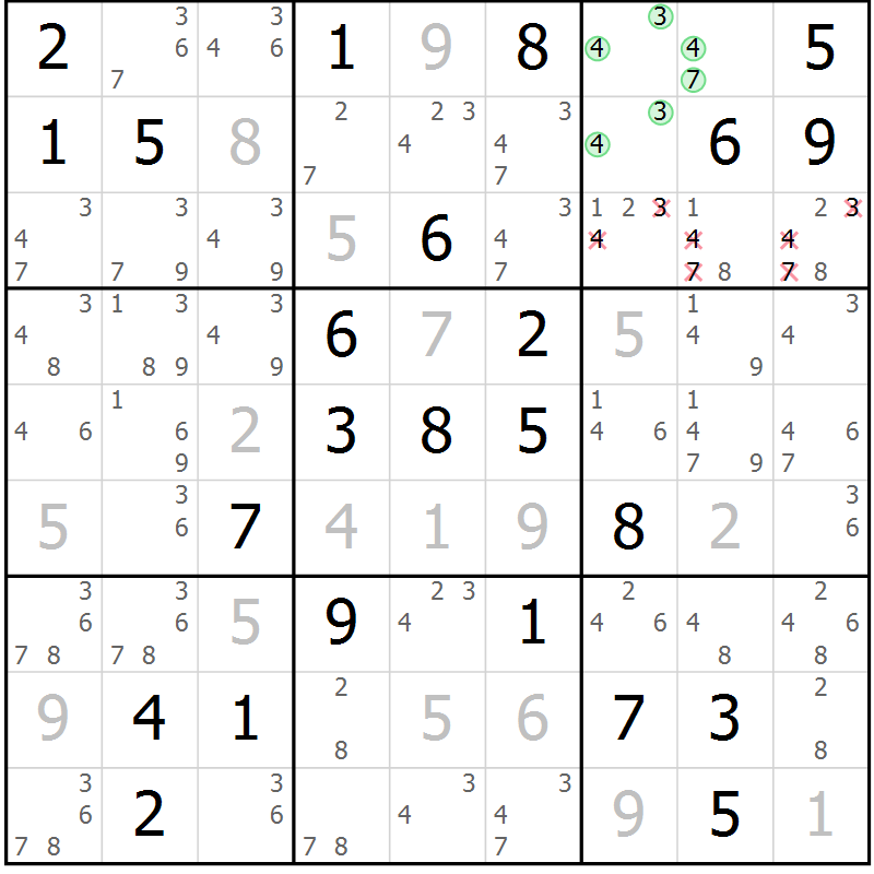 Position des candidats pour la solution de la Gr 35 page 38 du magazine de sudoku Maestro n° 097