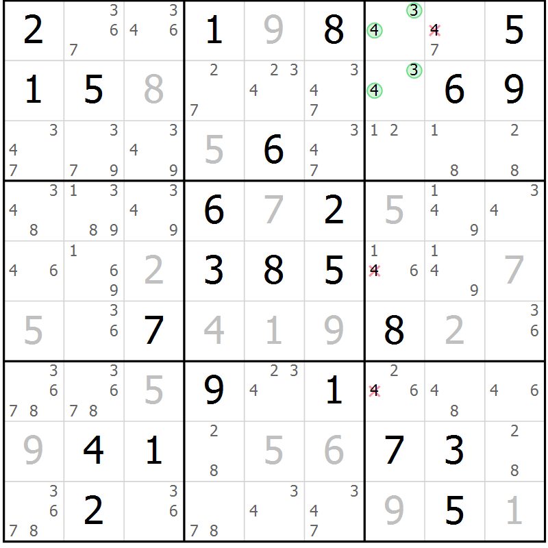 Position des candidats pour la solution de la Gr 35 page 38 du magazine de sudoku Maestro n° 097