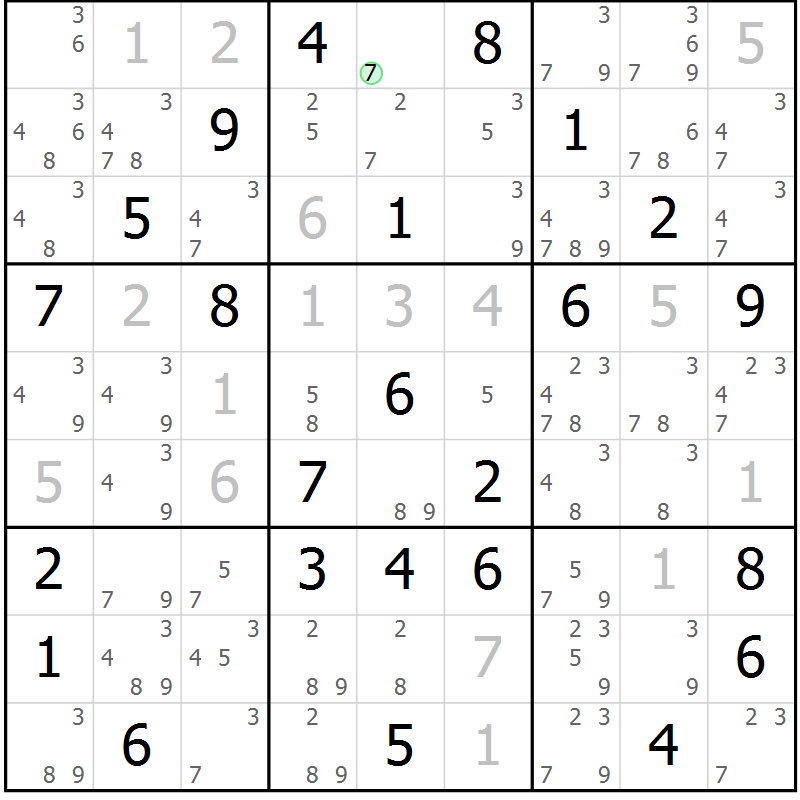 Position des candidats pour la solution de la Gr 36 page 39 du magazine de sudoku Maestro n° 097