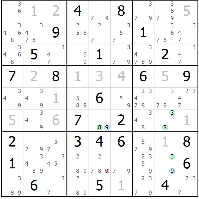 Position des candidats pour la solution de la Gr 36 page 39 du magazine de sudoku Maestro n° 097