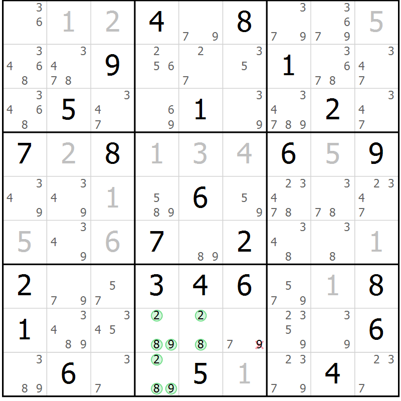Position des candidats pour la solution de la Gr 36 page 39 du magazine de sudoku Maestro n° 097