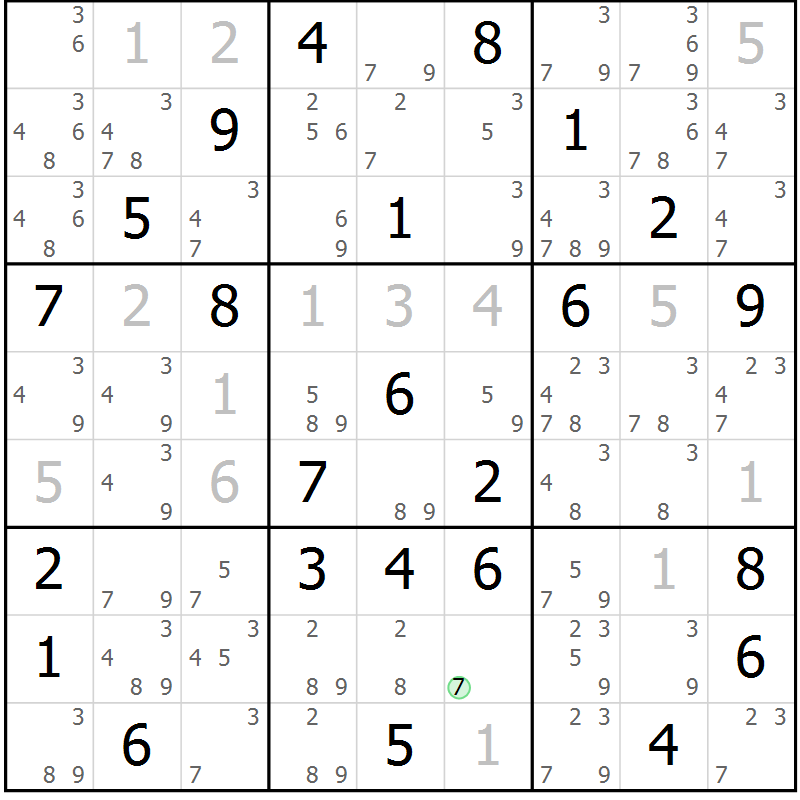 Position des candidats pour la solution de la Gr 36 page 39 du magazine de sudoku Maestro n° 097