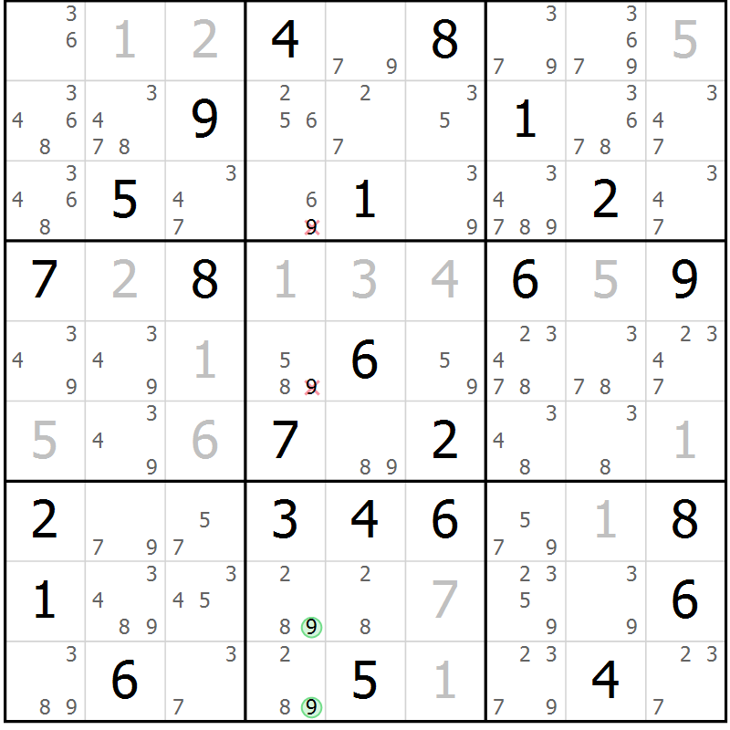 Position des candidats pour la solution de la Gr 36 page 39 du magazine de sudoku Maestro n° 097