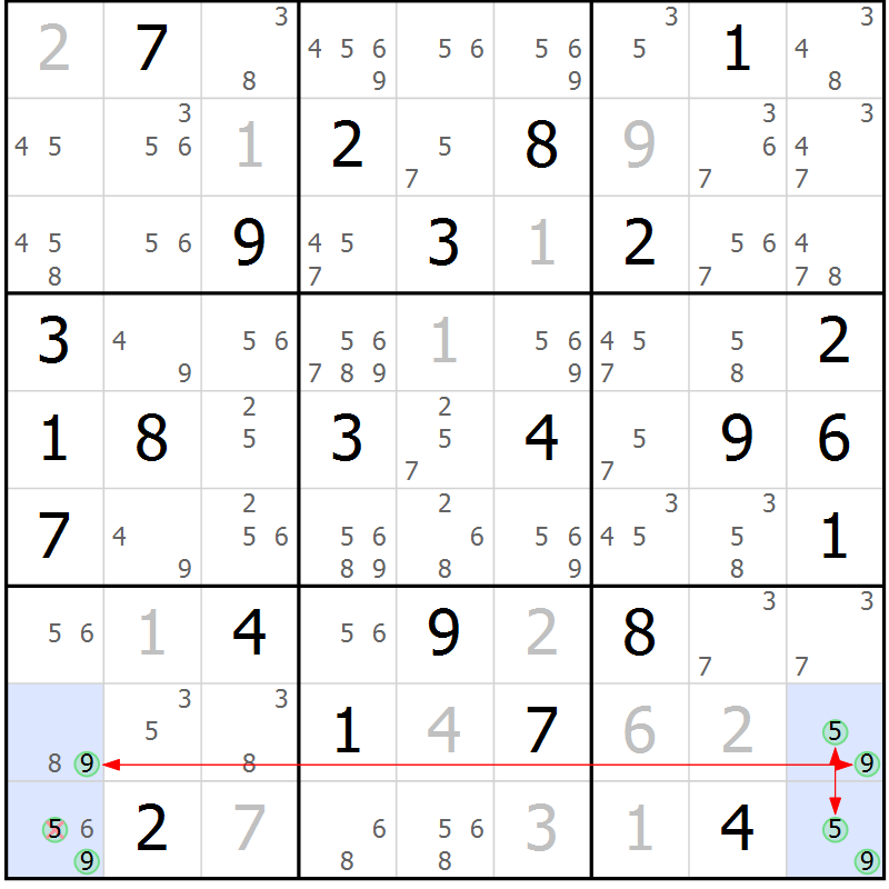 Position des candidats pour la solution de la Gr 37 page 40 du magazine de sudoku Maestro n° 097