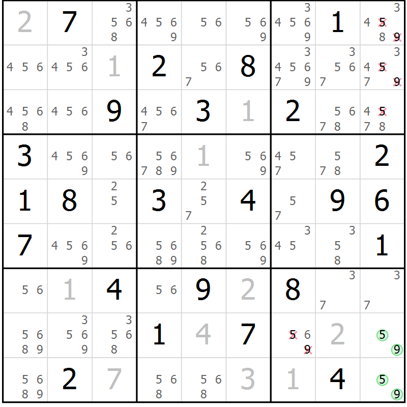 Position des candidats pour la solution de la Gr 37 page 40 du magazine de sudoku Maestro n° 097