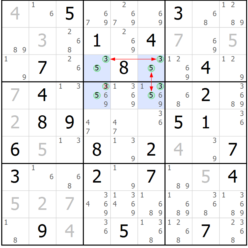 Position des candidats pour la solution de la Gr 38 page 41 du magazine de sudoku Maestro n° 097