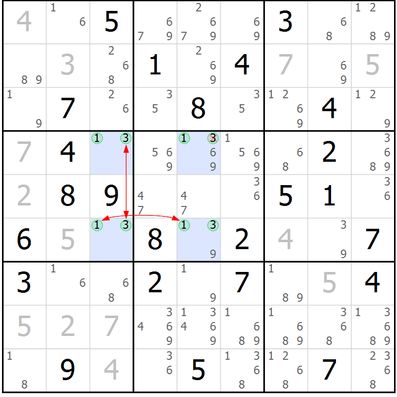 Position des candidats pour la solution de la Gr 38 page 41 du magazine de sudoku Maestro n° 097