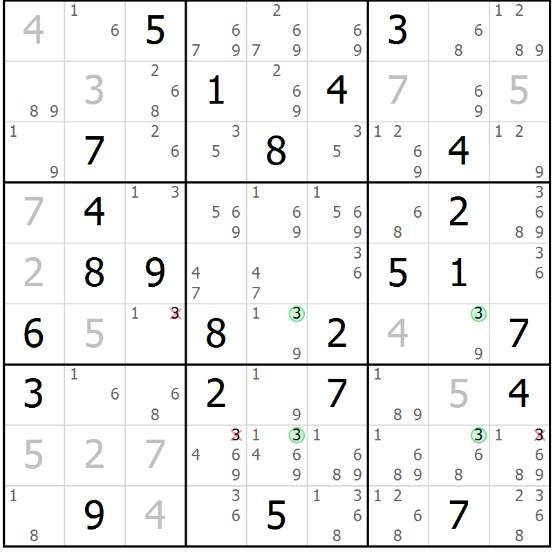 Position des candidats pour la solution de la Gr 38 page 41 du magazine de sudoku Maestro n° 097