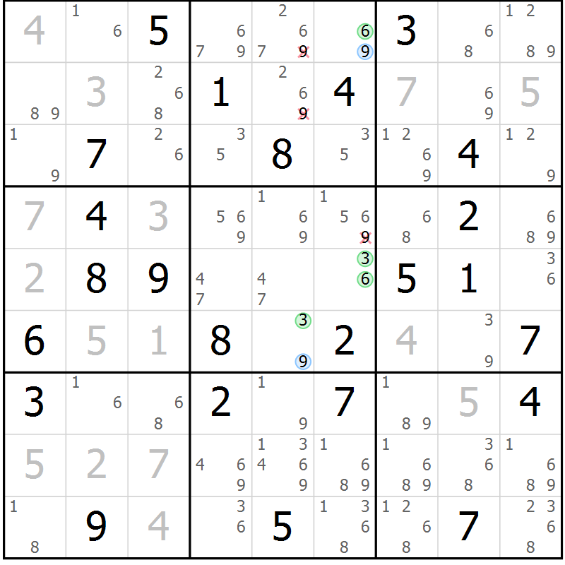 Position des candidats pour la solution de la Gr 38 page 41 du magazine de sudoku Maestro n° 097