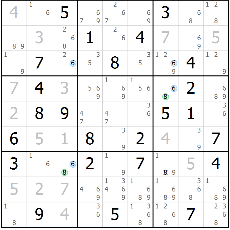 Position des candidats pour la solution de la Gr 38 page 41 du magazine de sudoku Maestro n° 097