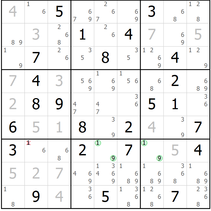 Position des candidats pour la solution de la Gr 38 page 41 du magazine de sudoku Maestro n° 097