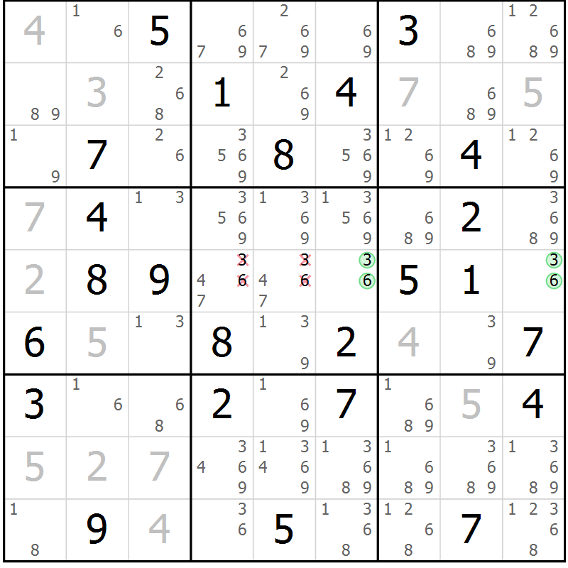 Position des candidats pour la solution de la Gr 38 page 41 du magazine de sudoku Maestro n° 097
