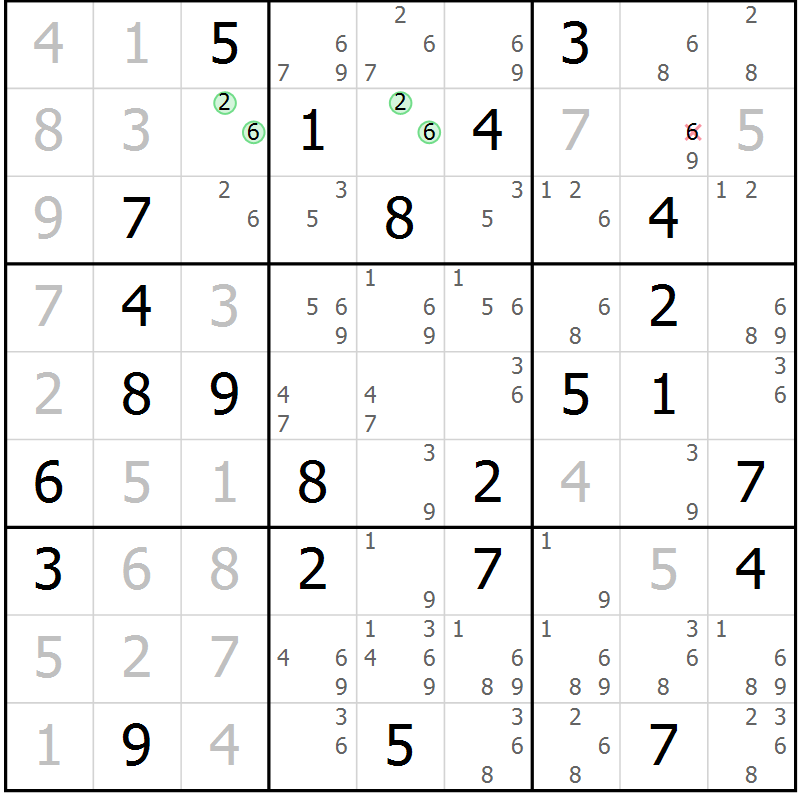 Position des candidats pour la solution de la Gr 38 page 41 du magazine de sudoku Maestro n° 097