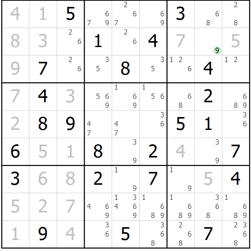 Position des candidats pour la solution de la Gr 38 page 41 du magazine de sudoku Maestro n° 097