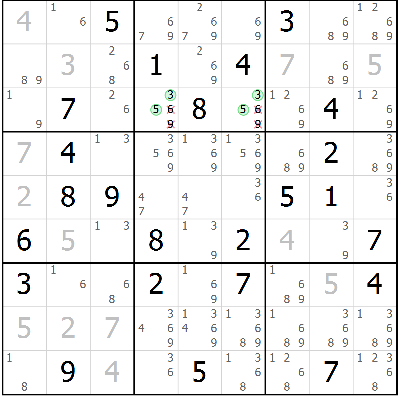 Position des candidats pour la solution de la Gr 38 page 41 du magazine de sudoku Maestro n° 097