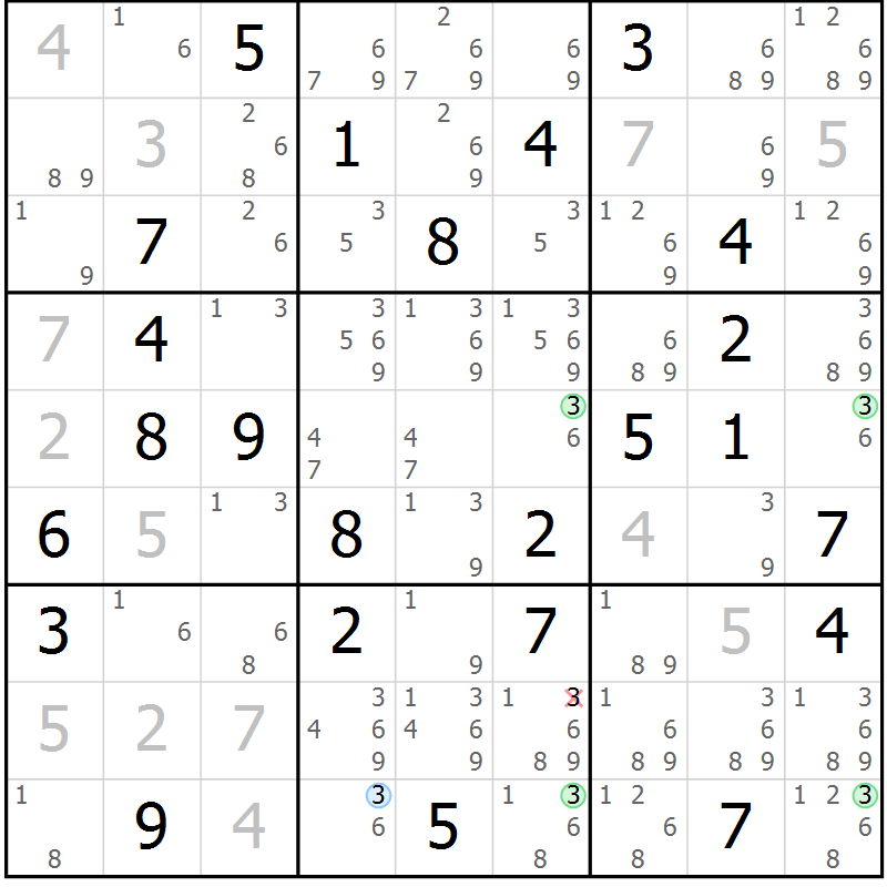 Position des candidats pour la solution de la Gr 38 page 41 du magazine de sudoku Maestro n° 097