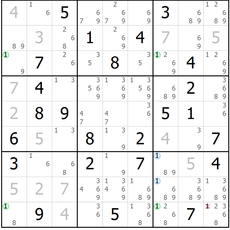Position des candidats pour la solution de la Gr 38 page 41 du magazine de sudoku Maestro n° 097