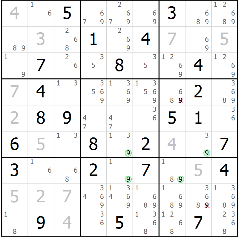 Position des candidats pour la solution de la Gr 38 page 41 du magazine de sudoku Maestro n° 097