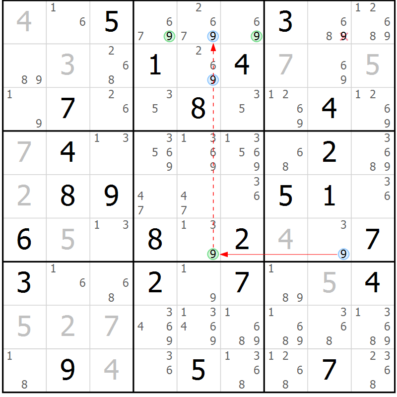 Position des candidats pour la solution de la Gr 38 page 41 du magazine de sudoku Maestro n° 097