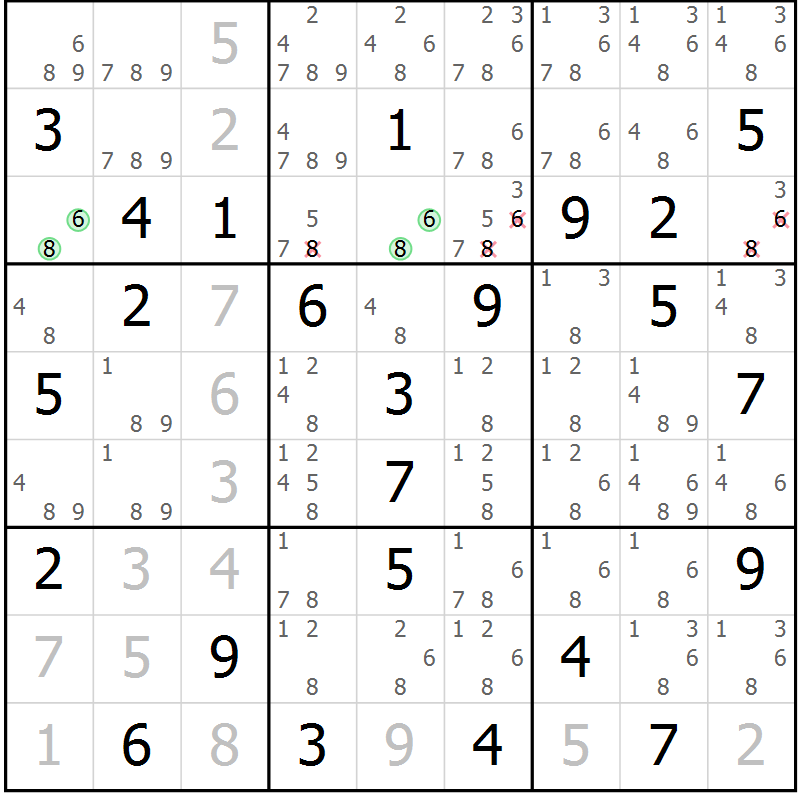 Position des candidats pour la solution de la Gr 39 page 42 du magazine de sudoku Maestro n° 097