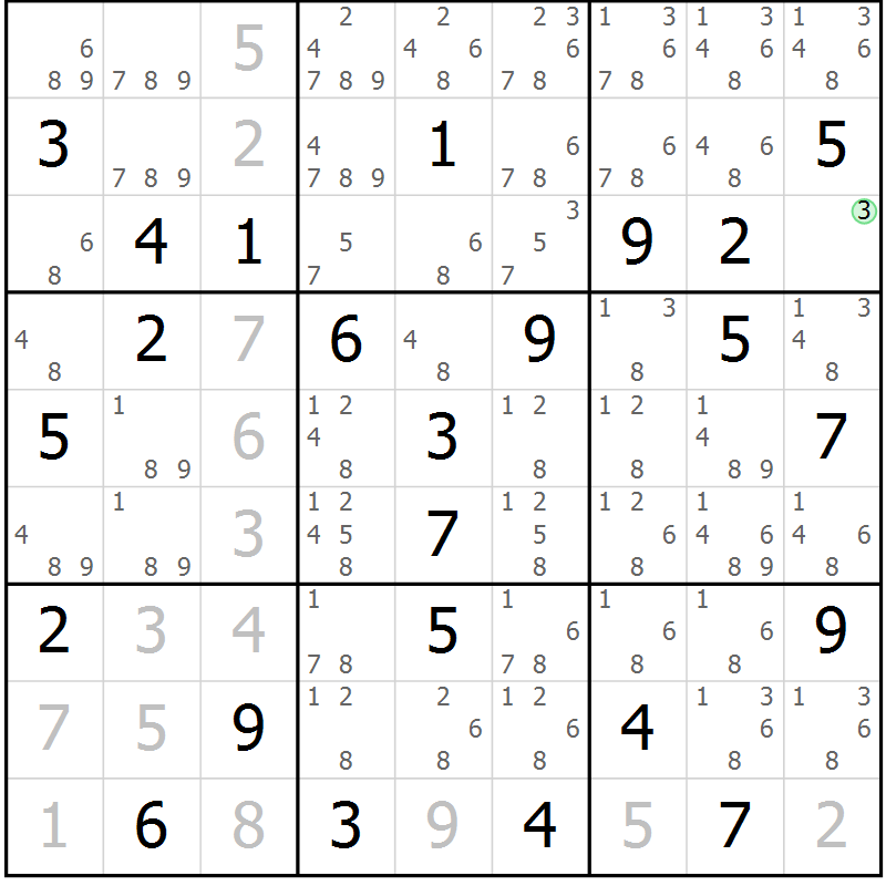 Position des candidats pour la solution de la Gr 39 page 42 du magazine de sudoku Maestro n° 097