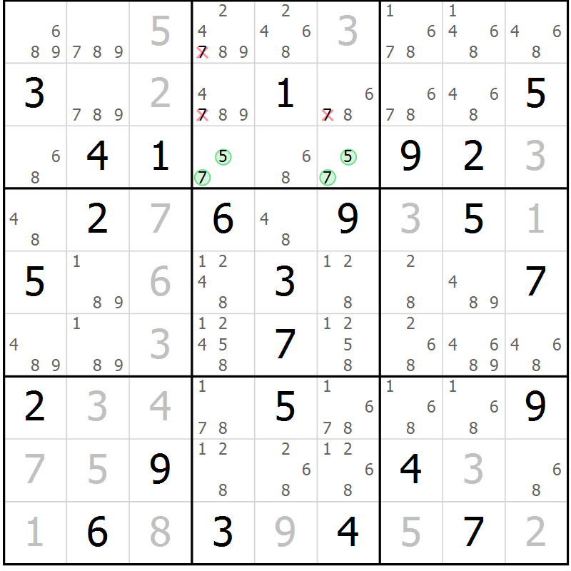 Position des candidats pour la solution de la Gr 39 page 42 du magazine de sudoku Maestro n° 097