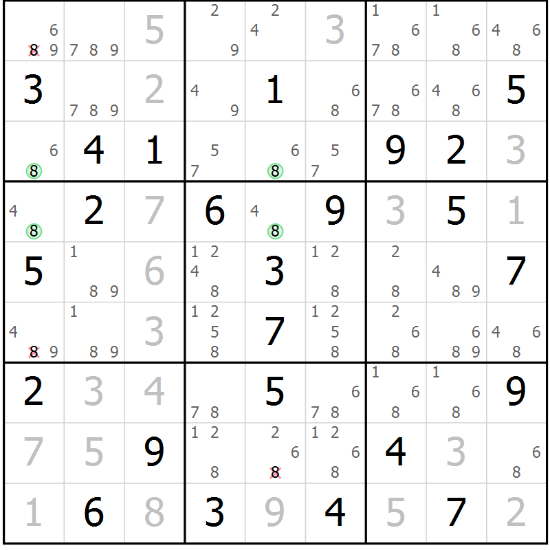 Position des candidats pour la solution de la Gr 39 page 42 du magazine de sudoku Maestro n° 097