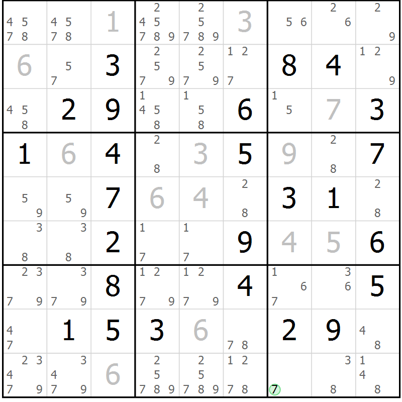 Position des candidats pour la solution de la Gr 4 page 7 du magazine de sudoku Maestro n° 097
