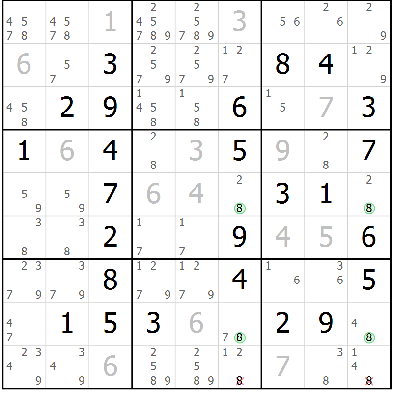 Position des candidats pour la solution de la Gr 4 page 7 du magazine de sudoku Maestro n° 097